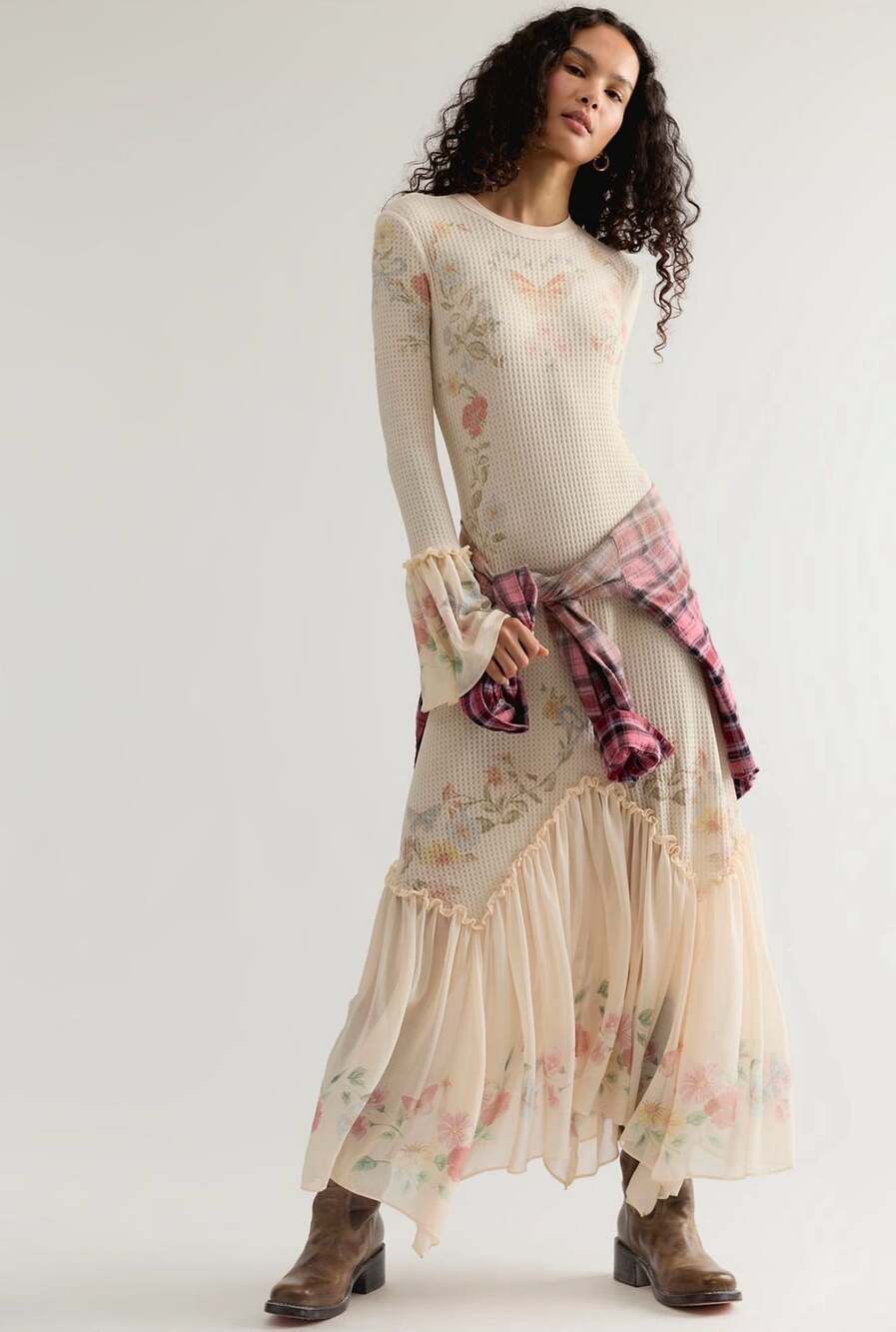 Free People Cleo Thermal Maxi Dress Natural Floral Print Size Small   NWT - Picture 4 of 5